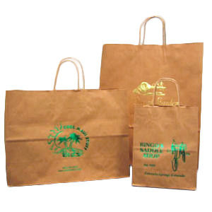 Hot Stamped or Post Printed Recycled Natural Kraft Shopping Bags