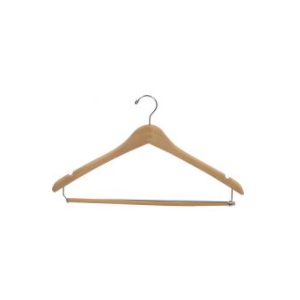 17" Natural Finish, Contoured Wood Suit Hangers with lock bar