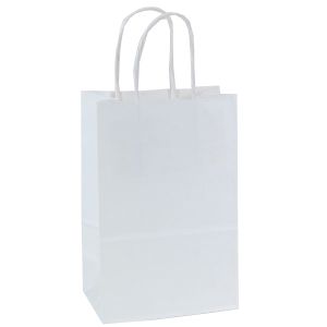 Recycled White Kraft Paper Shopping Bags, 6” x 3” x 13”