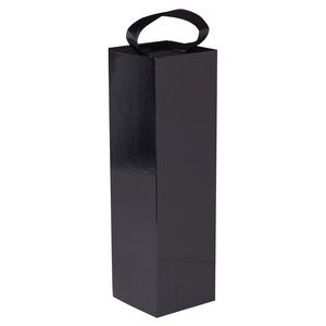 Gift Box Ribbon Handle Black Gloss, 4" x 13.5" x 4"