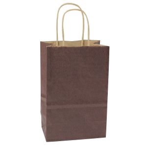 Chocolate, Small Shadow Stripe Paper Shopping Bags, 5-1/2" x 3-1/4" x 8-3/8" (Gem)