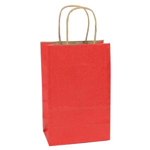Red, Small Shadow Stripe Paper Shopping Bags, 5-1/2" x 3-1/4" x 8-3/8" (Gem)
