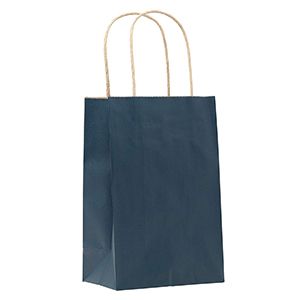 Navy, Small Shadow Stripe Paper Shopping Bags, 5-1/2" x 3-1/4" x 8-3/8" (Gem)