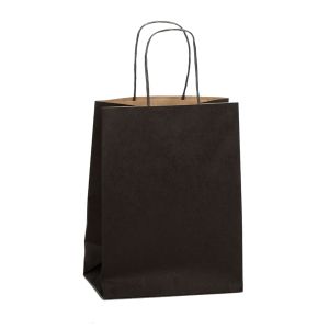 Black, Medium Recycled Paper Shopping Bags, 8" x 4-3/4" x 10-1/4" (Cub)