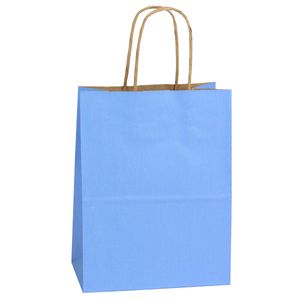 French Country Blue, Medium Shadow Stripe Paper Shopping Bags, 8" x 4-3/4" x 10-1/2" (Cub)