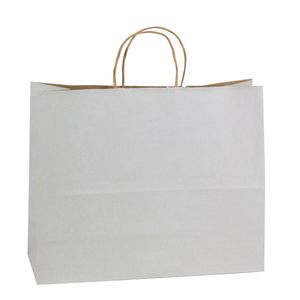 White, Large Shadow Stripe Paper Shopping Bags, 16" x 6" x 13" (Vogue)