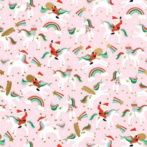 Merry Unicorns Pink, Holiday Animal Gift Wrap
