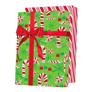 Contempo Canes/Peppermint Stripe Reversible, Candy Gift Wrap