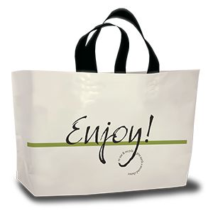 Ameritote Soft Loop Carryout Bags, 'Enjoy', Cream, 1.75 Mil, 19" x 12" + 9"