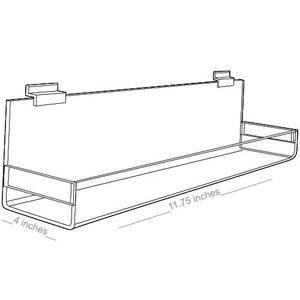 Acrylic Shelves for Slatwall, Slatgrid with closed ends, 11" x 4"