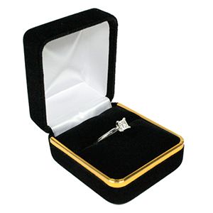 Black Velvet with Gold Trim Hinged Jewelry Boxes, for Ring